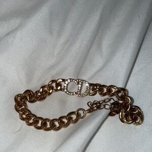Dior Gold Chain Bracelet with Crystal Logo